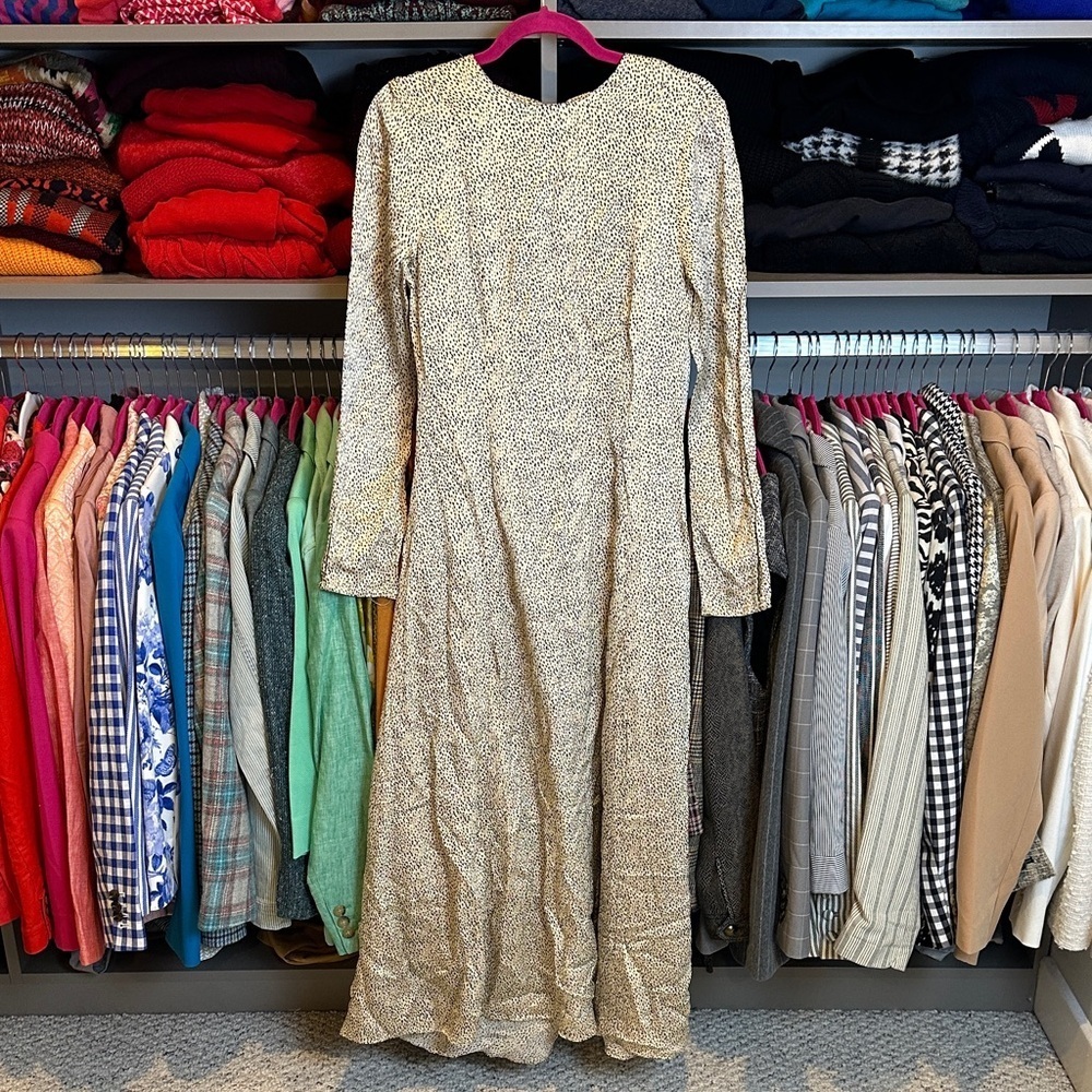 Zara cream2black dotted long sleeve back zipper closure maxi dress size XS NWOT